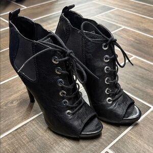 Nine West Black Lace-Up Peep-Toe Heel Booties